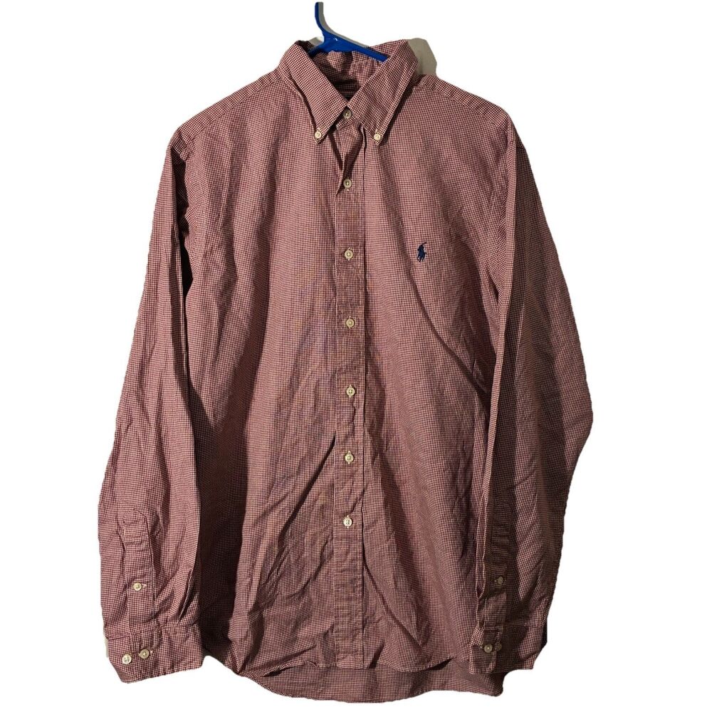 Ralph Lauren Size 16 Shirt Mens Large Red White Houndstooth Cotton Button Down